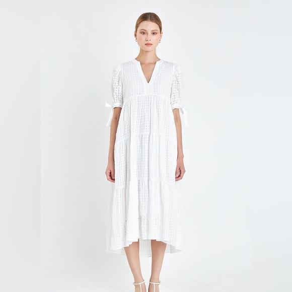 English Factory White Eyelet Maxi Dress with Puff Sleeves - Picture 5 of 7